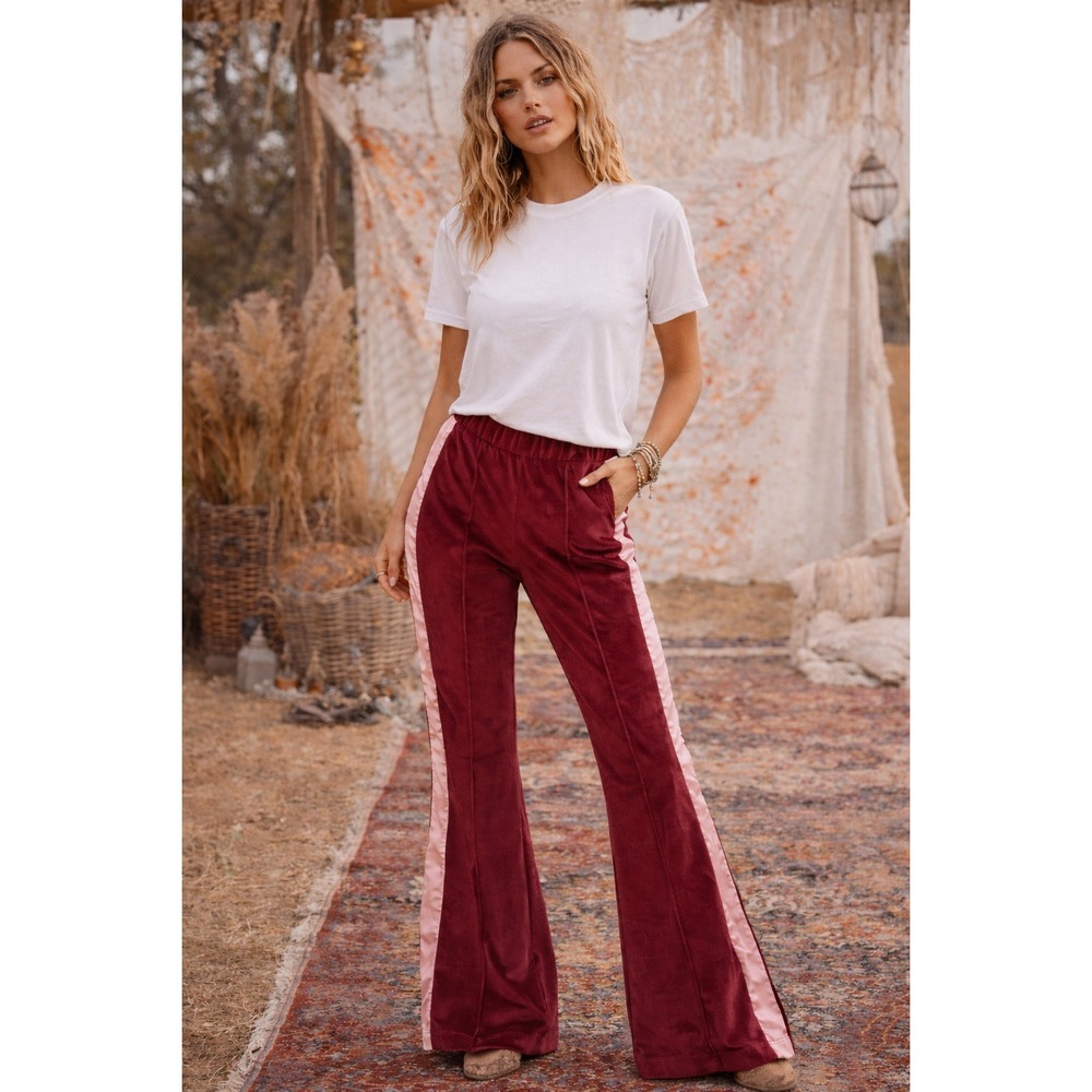 AYDA Velour Track Pants Red/Pink Women's Sz Large New with tags Retro Velvet Y2K